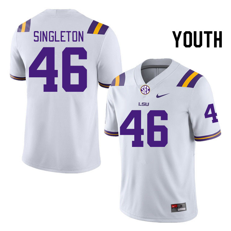 Youth #46 Tylen Singleton LSU Tigers College Football Jerseys Stitched-White